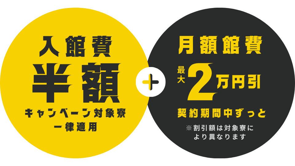 入館費半額＋月額館費1万円or2万円引き