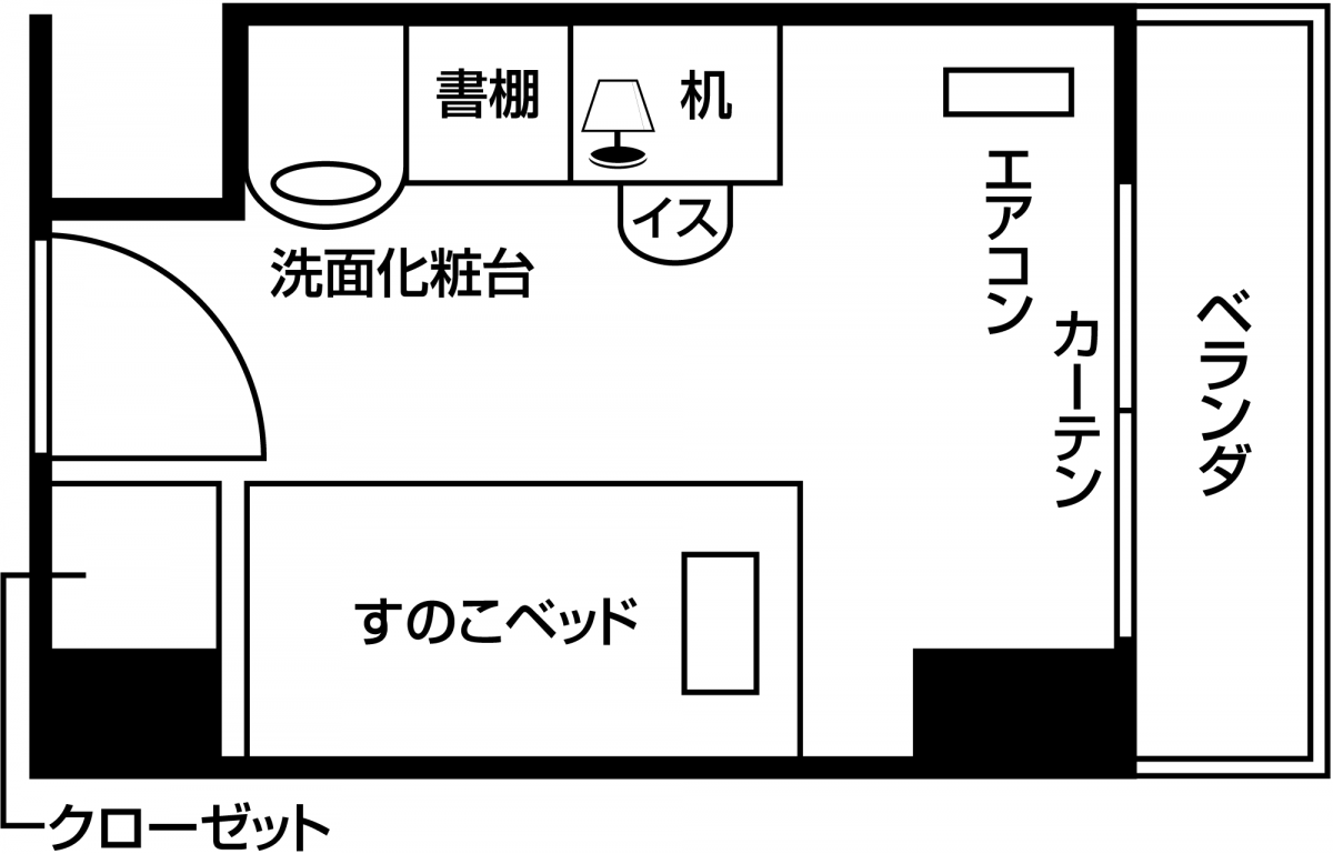 ドーミー宮城野の間取り図（公式掲載・居室の一例）。