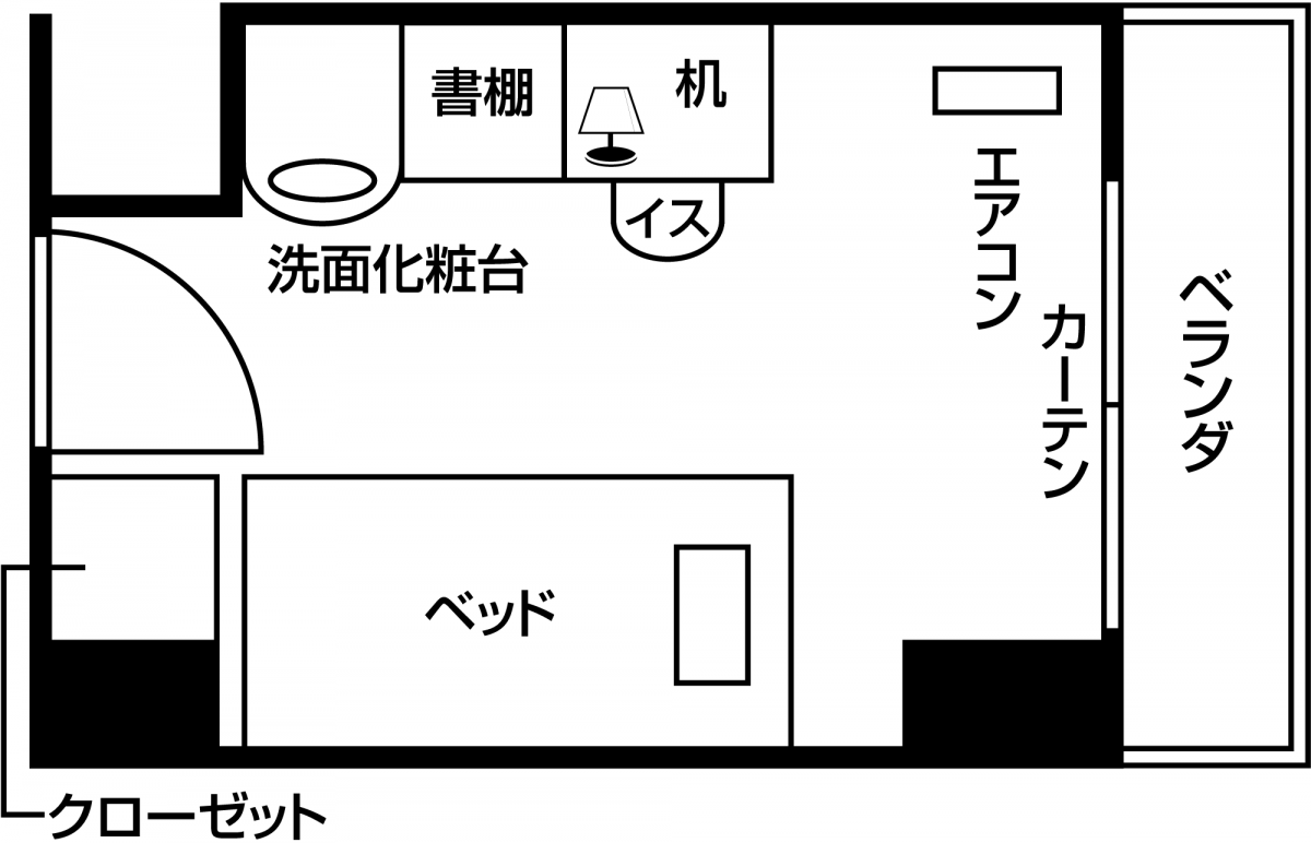 ドーミー高砂の間取り図（公式掲載・居室の一例）。