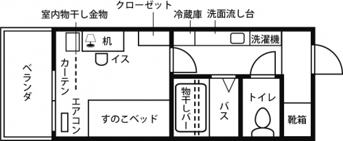 個室②（南側・線路側）トイレ・バス付の居室です。