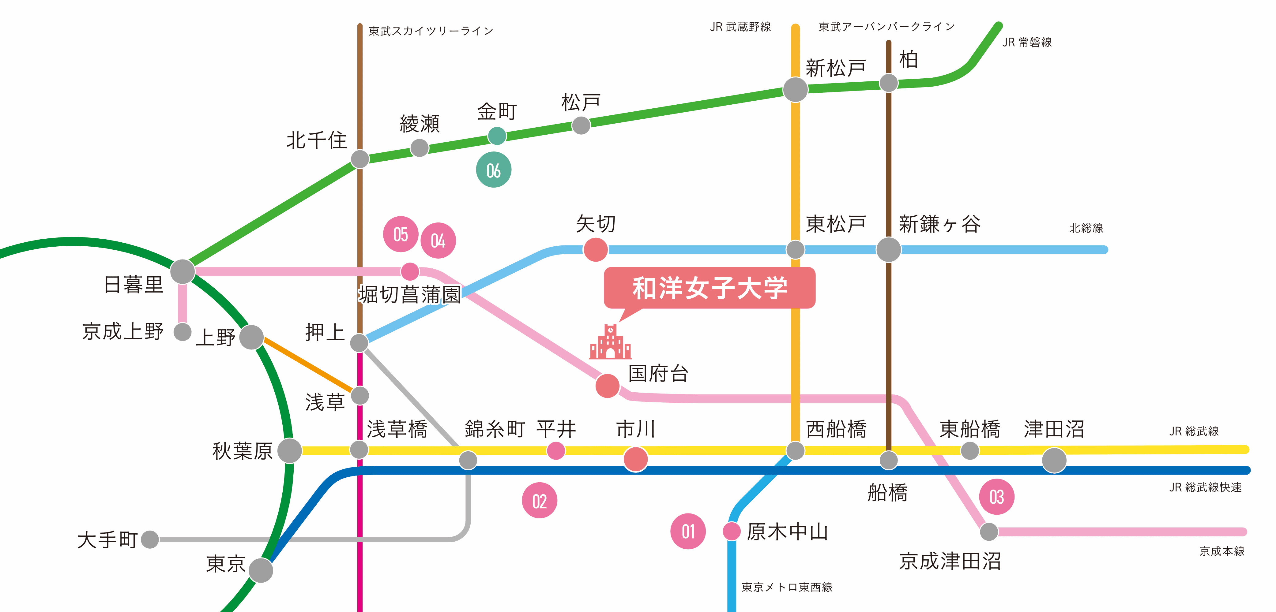 和洋女子大学周辺の学生寮アクセスマップ